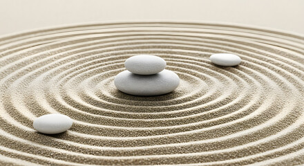 Naklejka premium Find inner peace and balance with this serene zen garden featuring smooth stones arranged in perfect harmony, ideal for mindfulness and relaxation concepts
