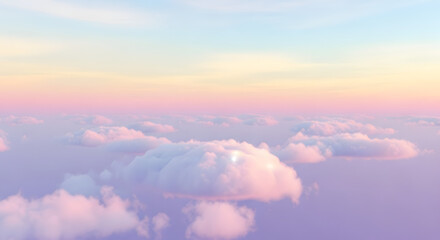 Fototapeta premium Dreamy pastel clouds at sunrise evoke serenity and a sense of peaceful escape above the world