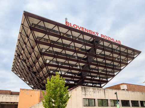 Bratislava, Slovakia - October 20, 2025: Building of Slovensky Rozhlas, the national public radio broadcaster of Slovakia.