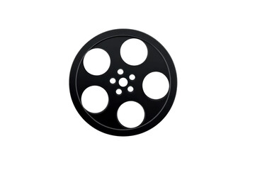 Film reel movie reel cinema reel vintage black round isolated classic entertainment filmmaking object with five large holes symbolizing nostalgia and creativity