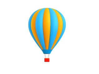Fototapeta premium Blue and yellow hot air balloon with striped pattern, floating in sky, isolated on transparent background, cheerful and whimsical travel adventure concept