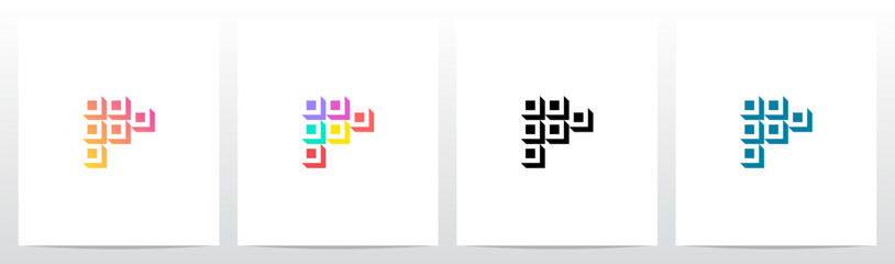 Squares Tiles Negative Space Box Isometric Initial Letter Logo Design P