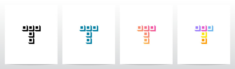Squares Tiles Negative Space Box Isometric Initial Letter Logo Design T