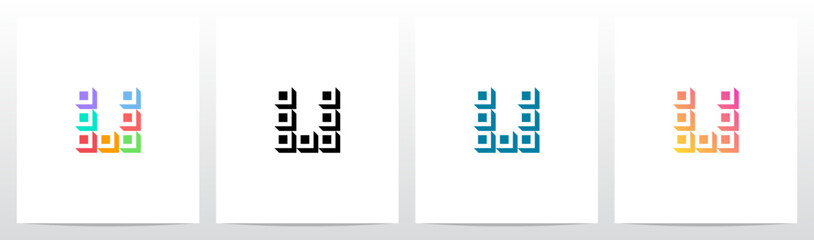 Squares Tiles Negative Space Box Isometric Initial Letter Logo Design U