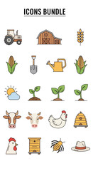 Icons Bundle - Agriculture, Farming, and Rural Life Elements.
