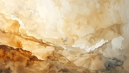 Abstract, layered painting in warm earth tones, resembling clouds