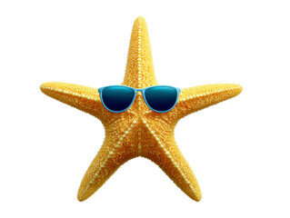 Starfish with blue sunglasses yellow marine animal isolated on transparency background summer vacation concept playful and cheerful mood ocean life beach accessory creative design