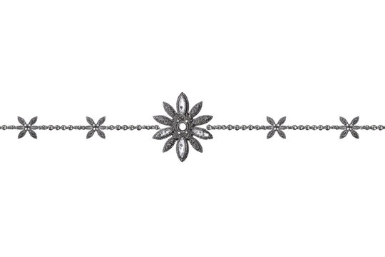 Silver floral bracelet with intricate flower design, sparkling gemstone accents, and delicate chain, perfect for elegant occasions or as stylish accessory for women, exuding sophistication