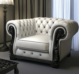 Luxurious and elegant, this contemporary armchair comes with a stool and a complementary lamp