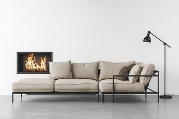 The living room boasts a contemporary interior complete with a flat gas fireplace