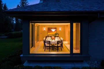 Elegant Holiday Dinner Table Window View Evening