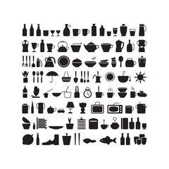 Collection of various kitchen utensils and cookware.