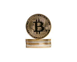 gold bitcoins on white background