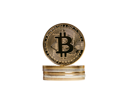 gold bitcoins on white background - Powered by Adobe