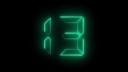 Glowing neon digital text 13 number . Educational mathematics concept 13 number, promote advertising concept isolate using quick time black background. it is ready for education and able to use. - Powered by Adobe