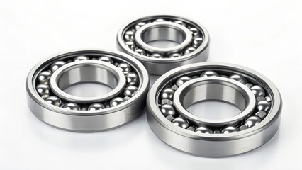 Shiny Ball Bearings in Close Up Arrangement on White Background