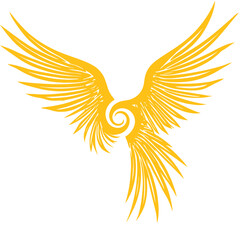 Abstract golden bird with outstretched wings on white