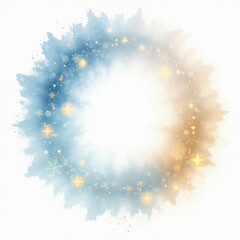 Festive circular burst with stars and snowflakes in blue and gold
