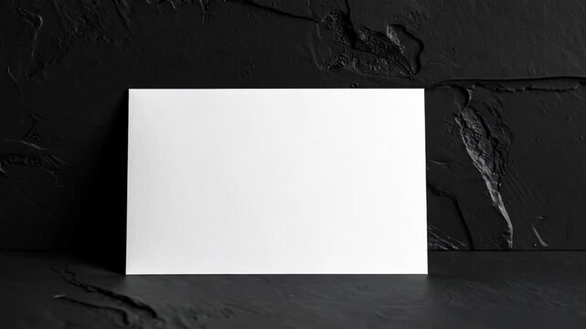 Horizontal empty paper mockup against a textured black slate wall for elegant design display