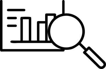 Data analysis icon with magnifying glass over a financial report. 