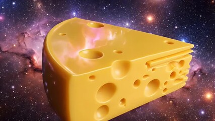 Sliced cheese floating in outer space animate