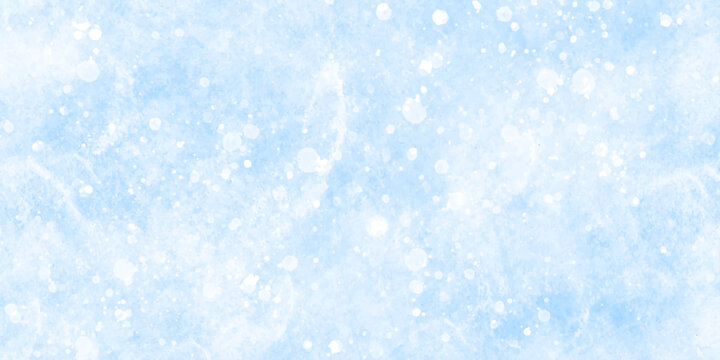 Abstract blue grunge background with bokeh effect snowflakes texture. Soft sky-blue paint aquarelle hand-painted watercolor background design. beautiful bright blue paper texture. 