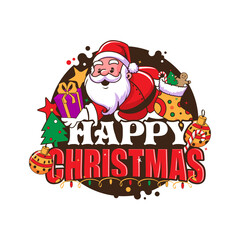 Happy Christmas Santa Claus T-shirt design, festive holiday illustration with typography and cheerful Santa graphic, perfect for apparel, greeting cards, posters, mugs, and winter decorations."