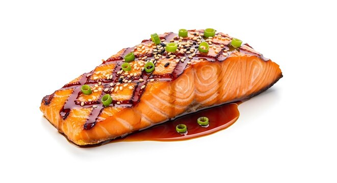 Delicious Grilled Salmon Fillet with Sesame Seeds and Scallions.