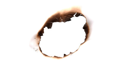 Burnt Hole on White Background PNG - Scorched Paper Edge Overlay for Design Projects
