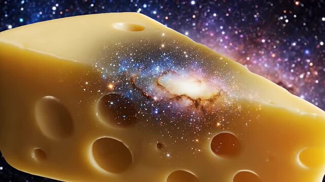 Sliced cheese floating in outer space animate