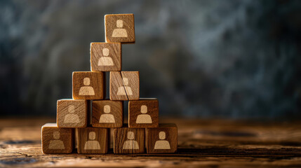 Visualize organizational structure and team building with iconic wooden blocks representing people in a modern business concept.
