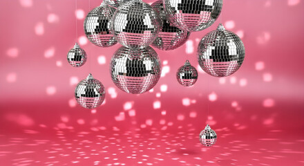 Collection of Silver Disco Balls on Pink Background