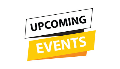 Upcoming events. Origami style speech bubble banner. Sticker design template with Upcoming events text. Vector EPS 10. Isolated on white background