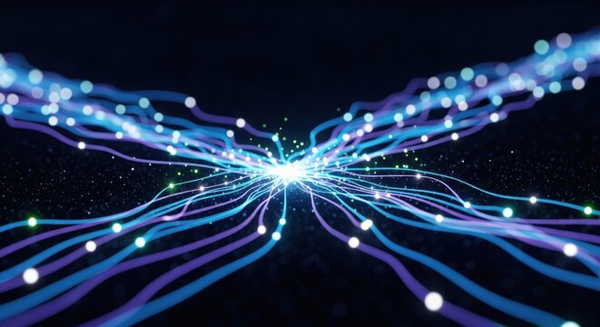 Konvergierende Datenlinie mit Lichtpunkt auf dunklem Hintergrund
