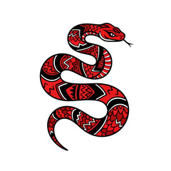 Obraz premium Red snake with black patterns on a white background, serpentine design