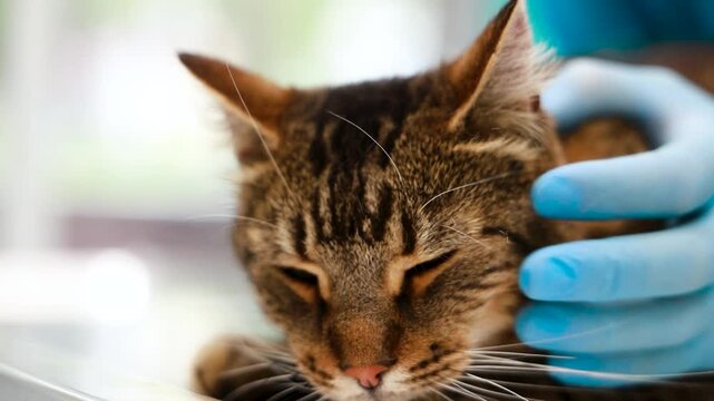 Cat at veterinary clinic having check up by the vet doctor