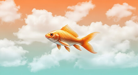 Goldfish Swimming Through Clouds in a Dreamlike Sky