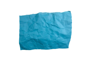 A single piece of crumpled turquoise blue paper with torn, rough edges. Isolated on a transparent background, rough and wrinkled texture.
