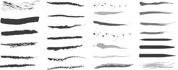 Collection of diverse grunge brush strokes and ink splatters texture set for creative design