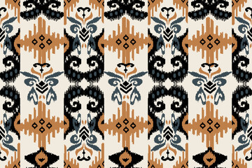 Ikat seamless pattern, geometric design, motif ethnic handmade, Ikat ethnic tribal, boho colors seamless wallpaper. Ethnic Ikat abstract background art, greeting cards, printing products