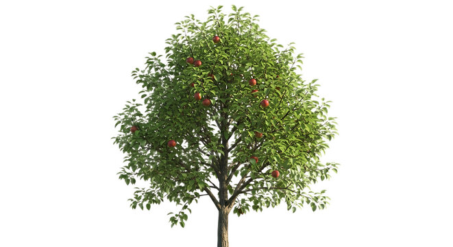 A full apple tree with green leaves and red apples isolated against a black background in full view - Powered by Adobe