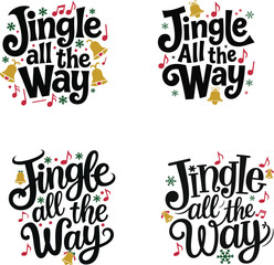 Naklejka premium Jingle all the way christmas typography with holiday design vector illustration 