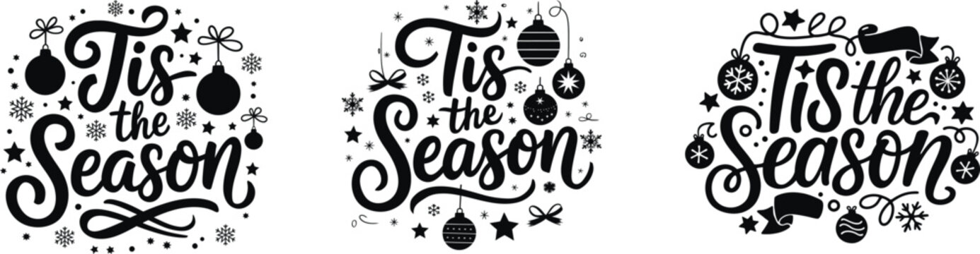 Tis the Season Christmas Lettering Vector 