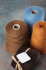 Wool yarn for hand knitting. Multicolored wool yarn.Yarn on bobbins.