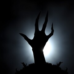 silhouette of hands in spotlight,Shadow overlay effect for halloween background with Terrifying scary hands with long nails,Creepy monster claw,silhouette of hands,zombie hand rising out of a graveyar