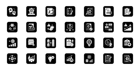 Decision making and strategy Cohesive set of minimalist vector icons representing key ideas with visual clarity