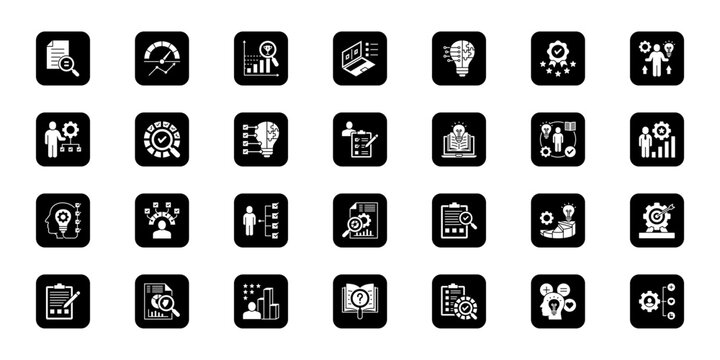 Time and goal management Cohesive set of minimalist vector icons representing key ideas with visual clarity