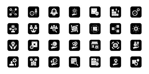 Business development plan Cohesive set of minimalist vector icons representing key ideas with visual clarity