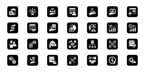 Enterprise operations   Cohesive set of minimalist vector icons representing key ideas with visual clarity