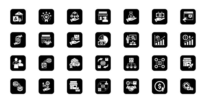 Enterprise operations   Cohesive set of minimalist vector icons representing key ideas with visual clarity